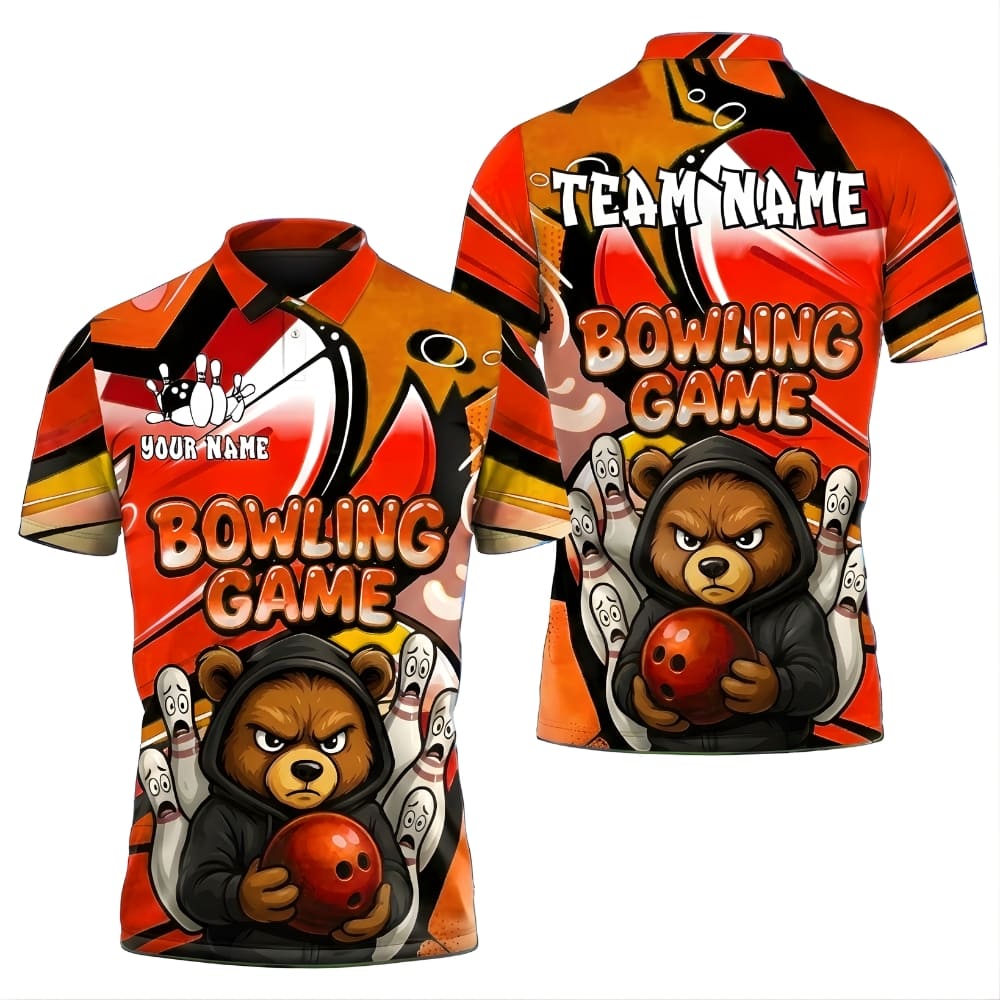 Bear Bowling Shirt Personalized Team Name – 3D Funny Bowling Polo for Men, League & Tournament