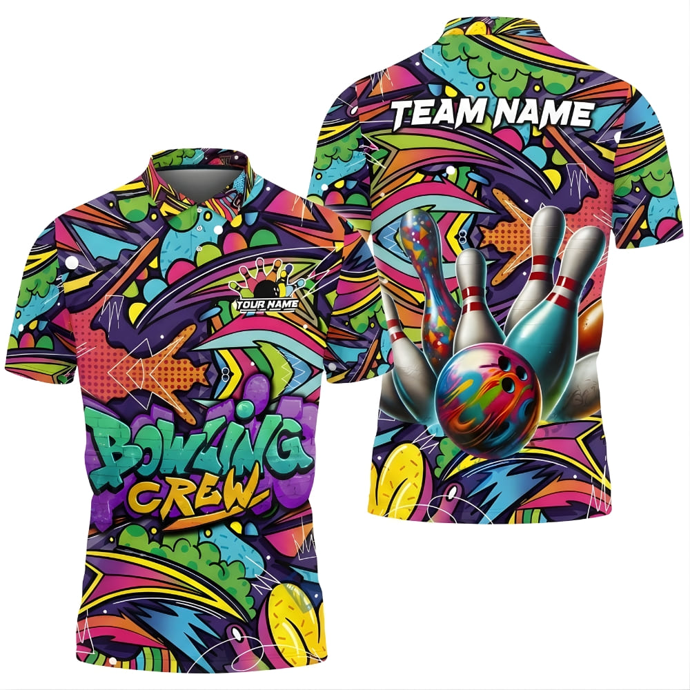 Bowling Crew Graffiti Style Custom Name Team Shirt – Colorful Bowling Team Apparel for League & Tournament