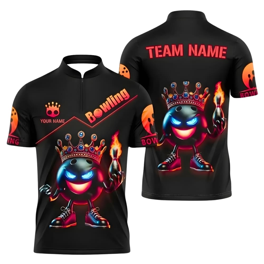 Custom Bowling King Polo Shirt – Personalized Team Name & Player Name – Crown Bowling Ball Graphic