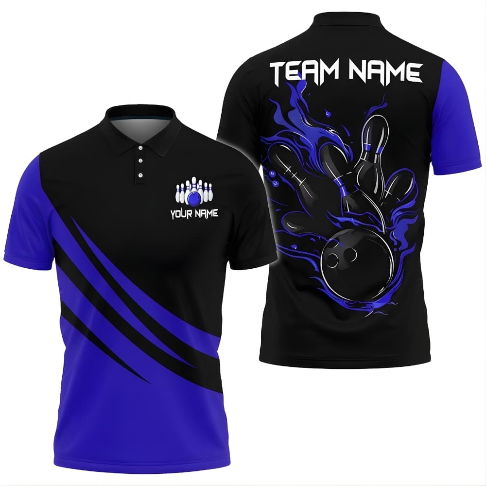 Custom Bowling Polo Shirt – Personalized Name & Team Name | Strike Flame Design
