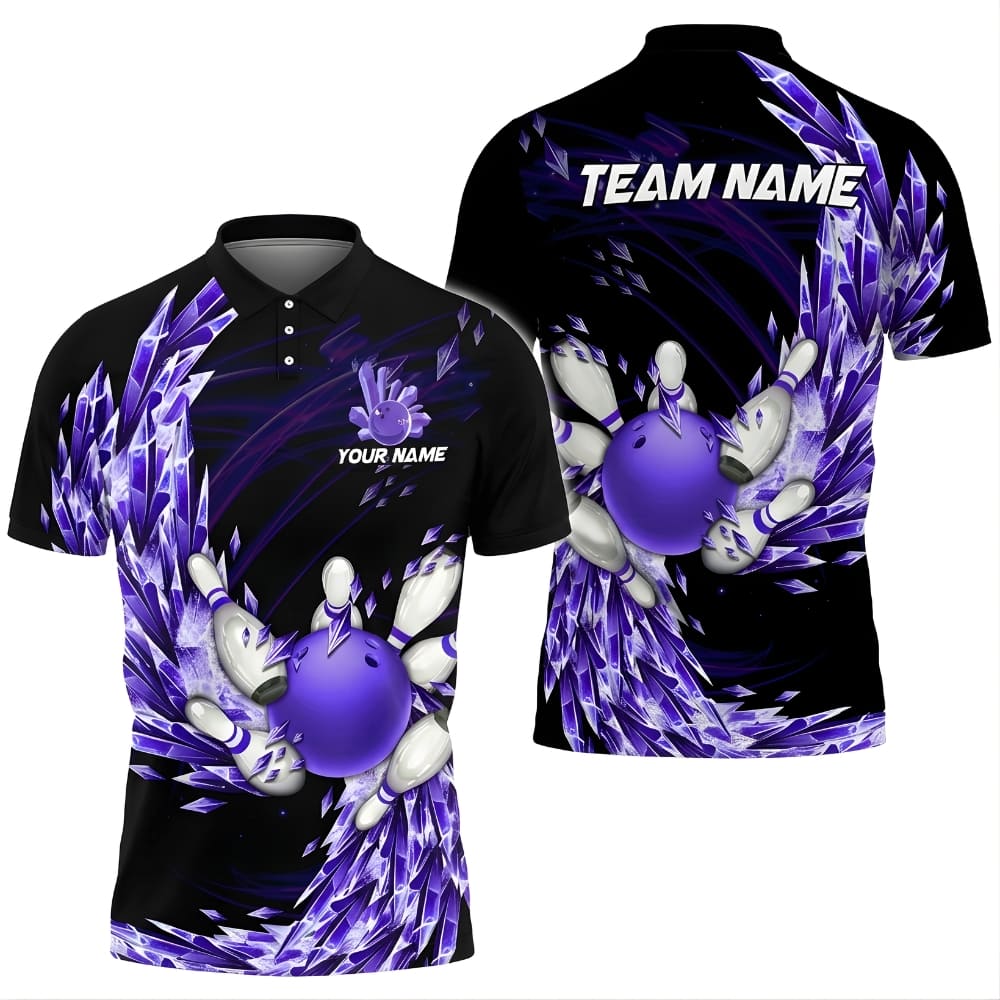 Custom Bowling Team Polo Shirt – Crystal Strike Design, Personalized Name & Team Name