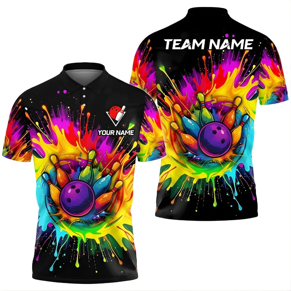 Custom Color Splash Bowling Shirt – Personalized Name & Team – Unisex Performance Bowling Polo