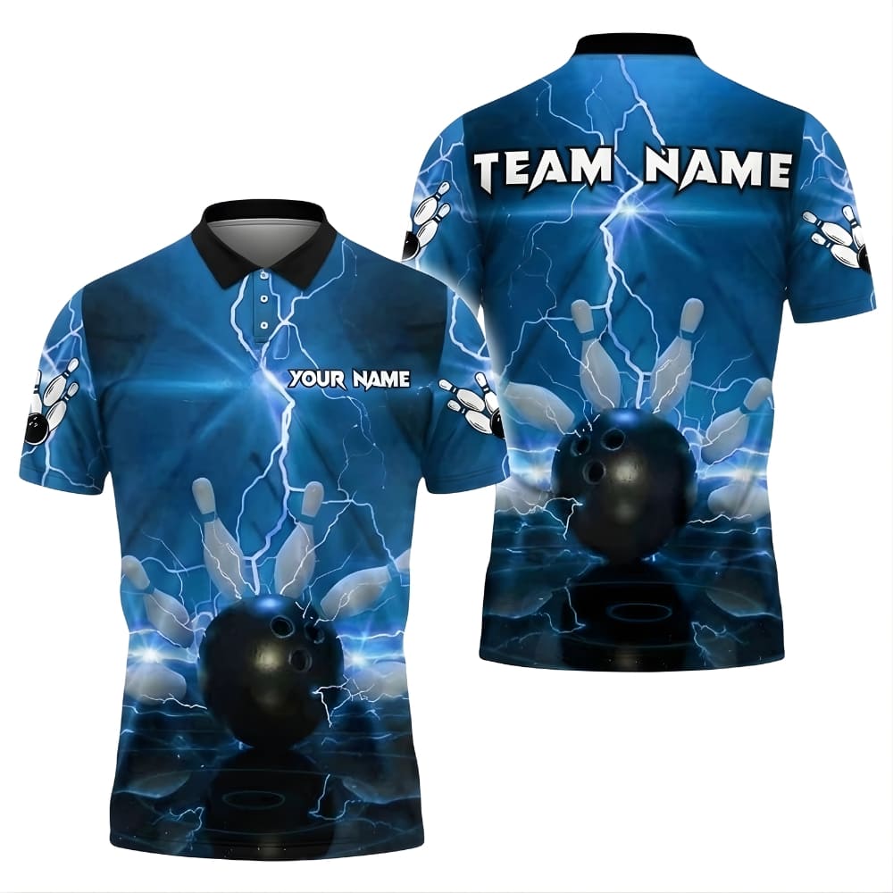 Custom Lightning Bowling Polo Shirt – Personalized Name & Team Name | Performance Bowling Team Jersey
