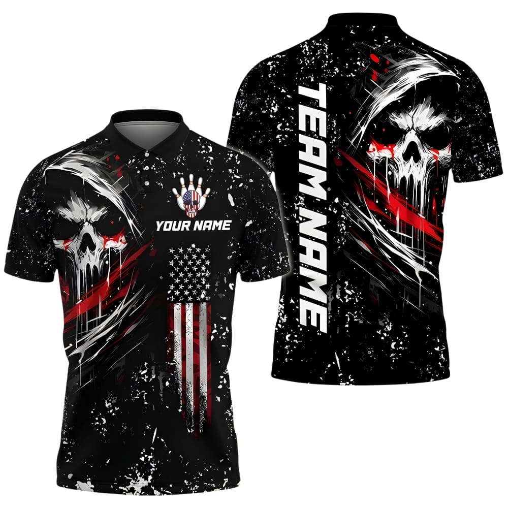 Custom Skull Bowling Shirt – Personalized Name & Team Bowling Polo for Men & Women