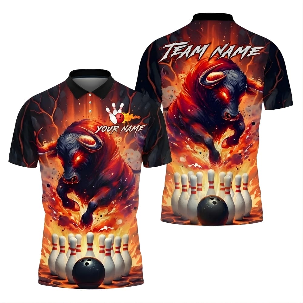 Fire Bull Bowling Polo Shirt – Custom Name & Team | Strike Force Bowling Shirt