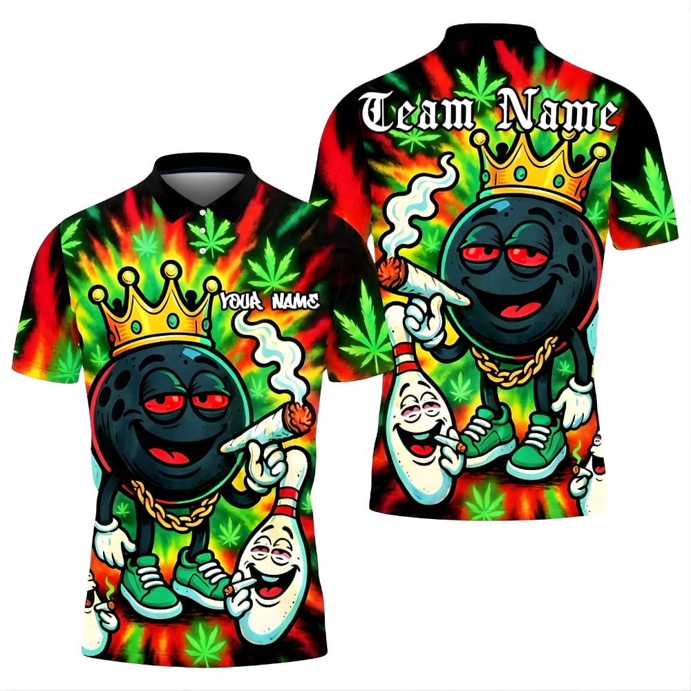 Funny Weed Bowling Shirt – Custom Name & Team Name Cartoon Bowling Polo for Bowling Lovers