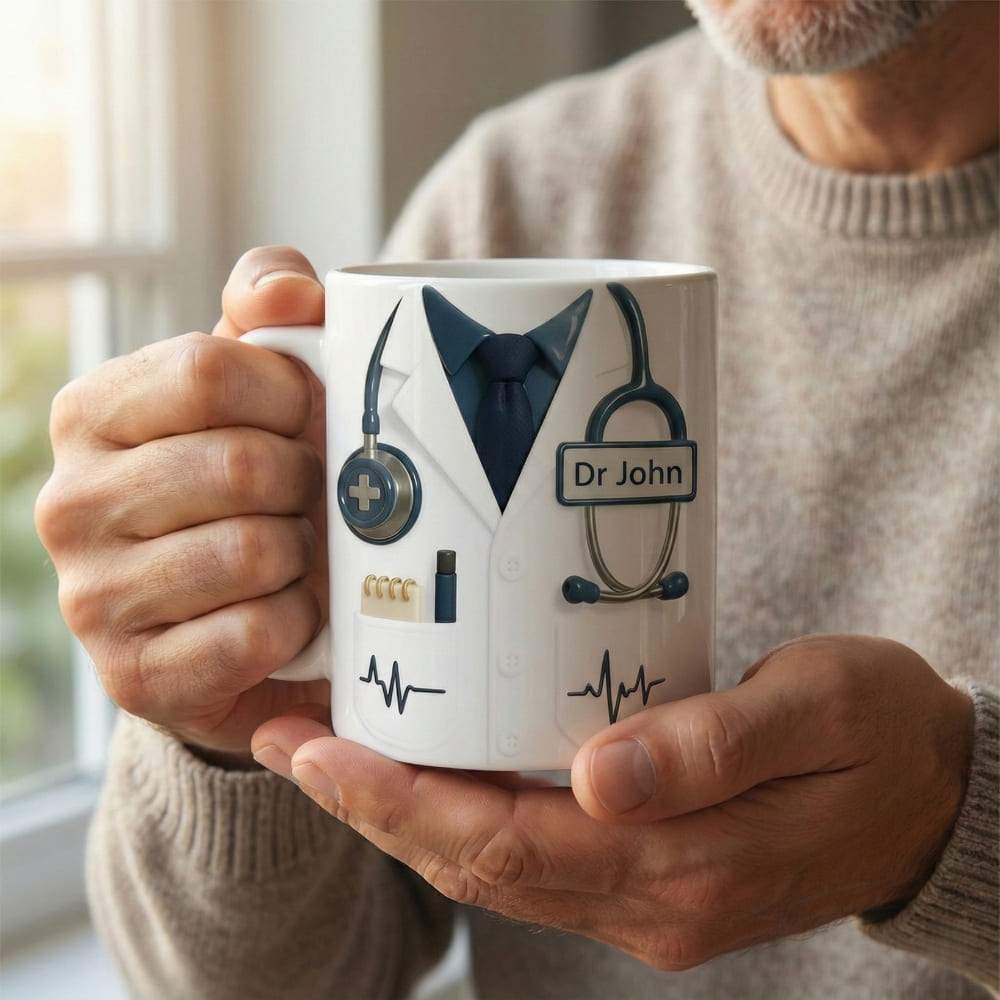 Personalized Doctor Coffee Mug for Dad – Custom Name Medical Mug (Flat Print) Gift for Dad