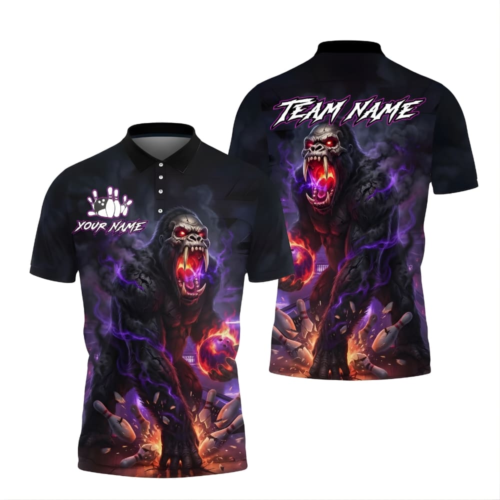 Gorilla Bowling Team Polo Shirt – Custom Name & Team Name | Aggressive Bowling Jersey