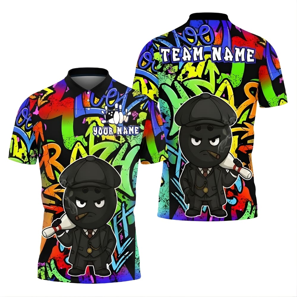 Graffiti Gangster Bowling Polo Shirt – Custom Name Team Bowling Jersey, Street Art Design