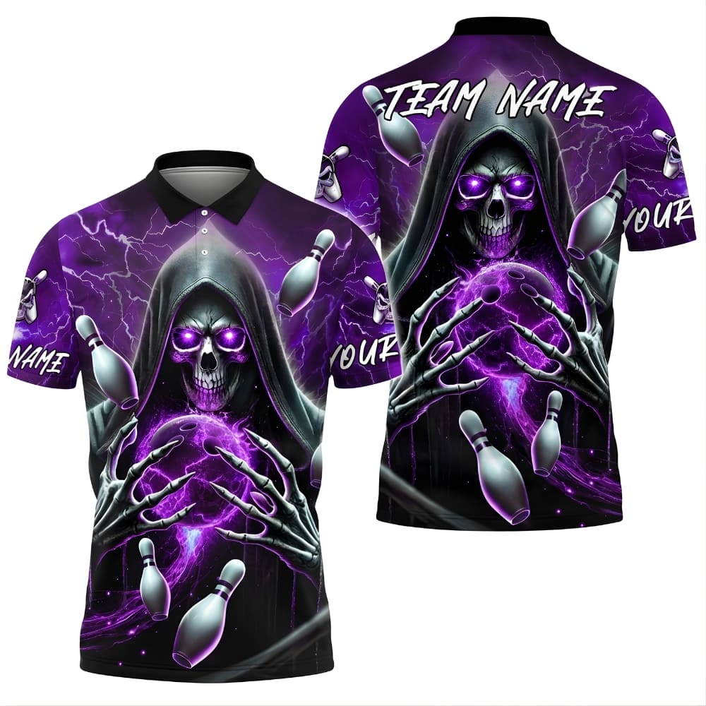 Grim Reaper Bowling Polo Shirt – Dark Fantasy Bowling Team Jersey, Custom Name & Team Name