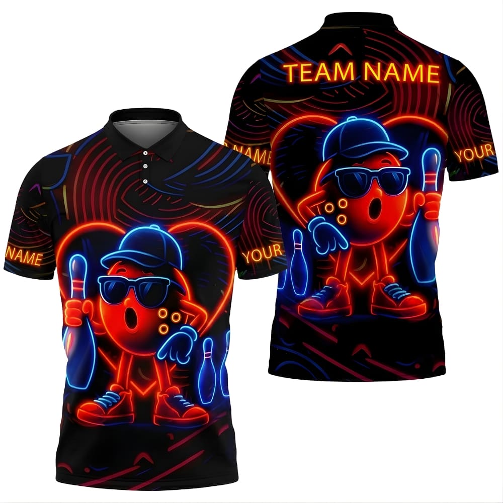 Neon Bowling Polo Shirt – Custom Team Name & Player Name, Glow Style Bowling Jersey for Men