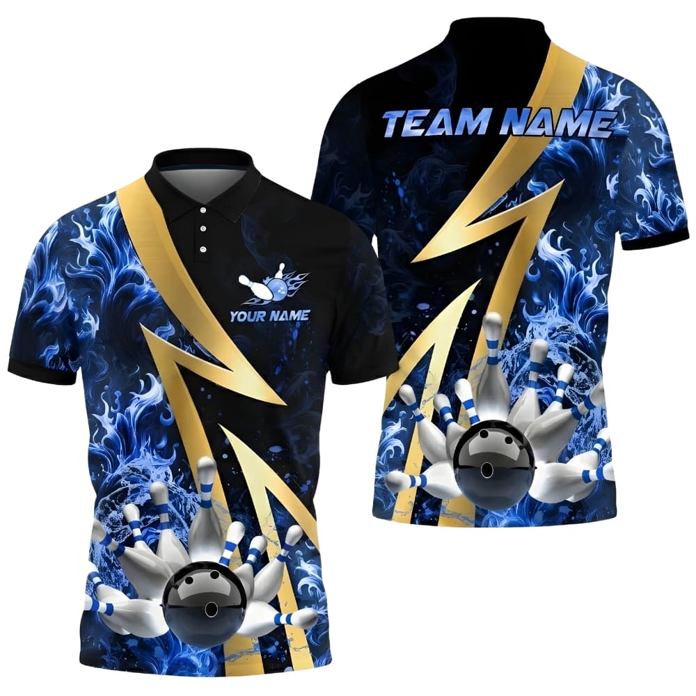 Personalized Bowling Polo Shirt – Lightning Strike Bowling Design – Custom Name Team Bowling Shirt