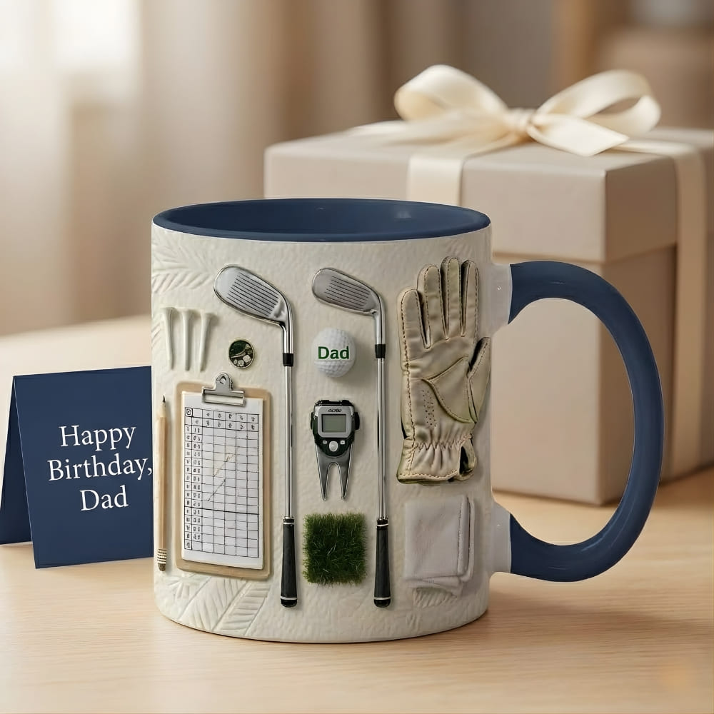 Personalized Golf Coffee Mug for Dad – Custom Name Golf Mug (Flat Print) Gift for Dad