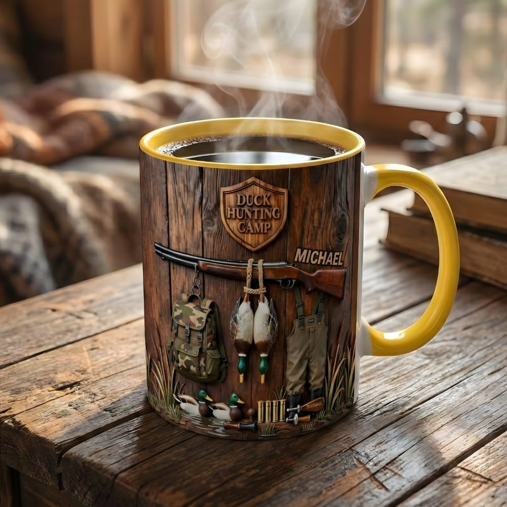 Personalized Hunting Coffee Mug for Dad – Custom Name Duck Hunting Mug (Flat Print) Gift for Dad