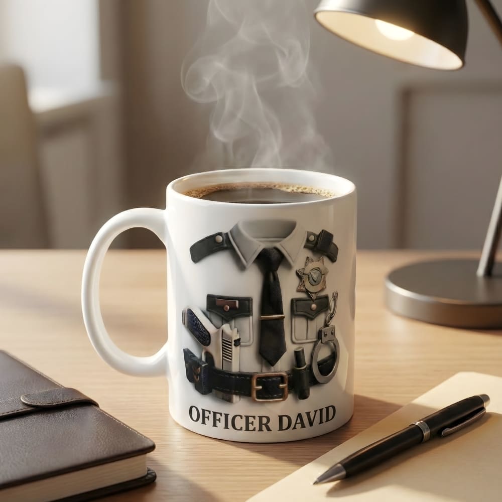 Personalized Police Officer Coffee Mug for Dad – Custom Name Law Enforcement Mug (Flat Print) Gift for Dad