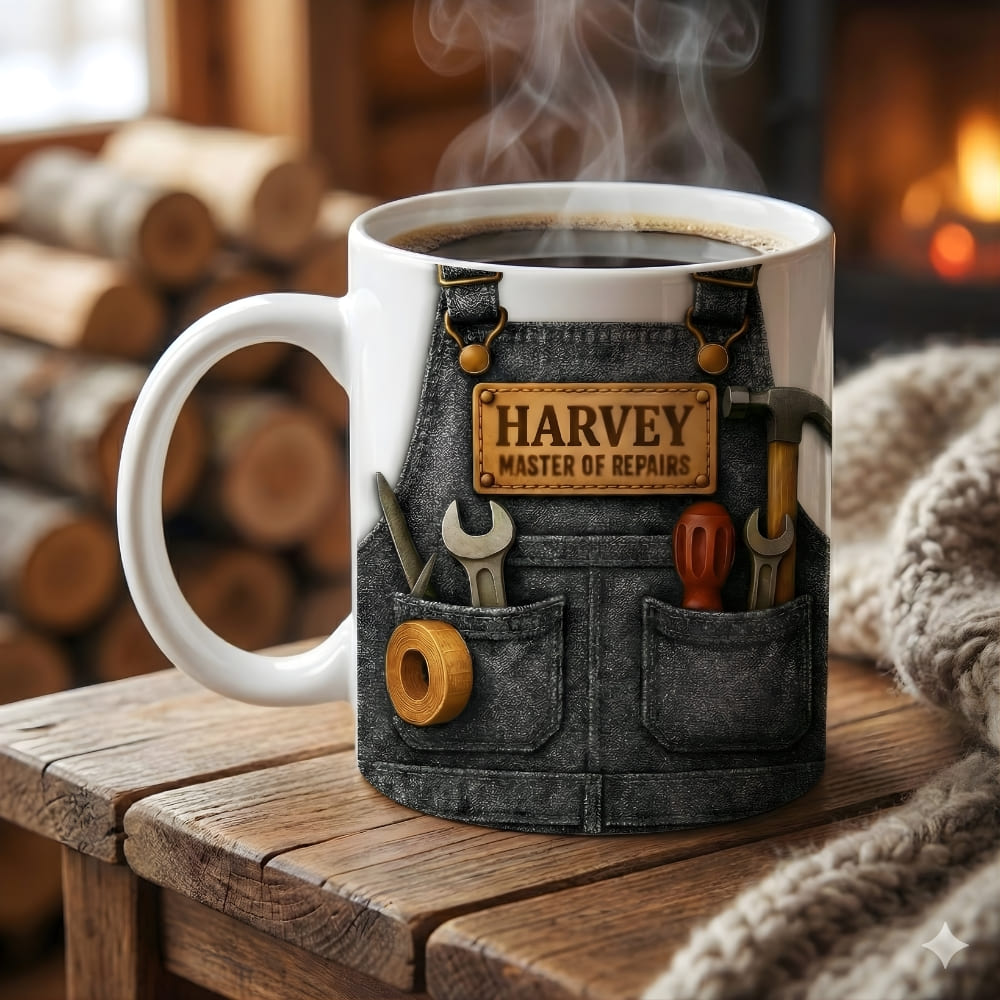 Personalized Handyman Coffee Mug for Dad – Master of Repairs Custom Name (Flat Print) Gift for Dad
