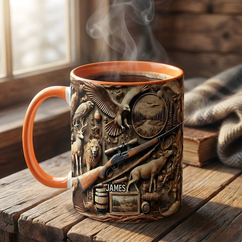 Personalized Hunting Coffee Mug for Dad – Custom Name Hunter Mug (Flat Print) Gift for Dad