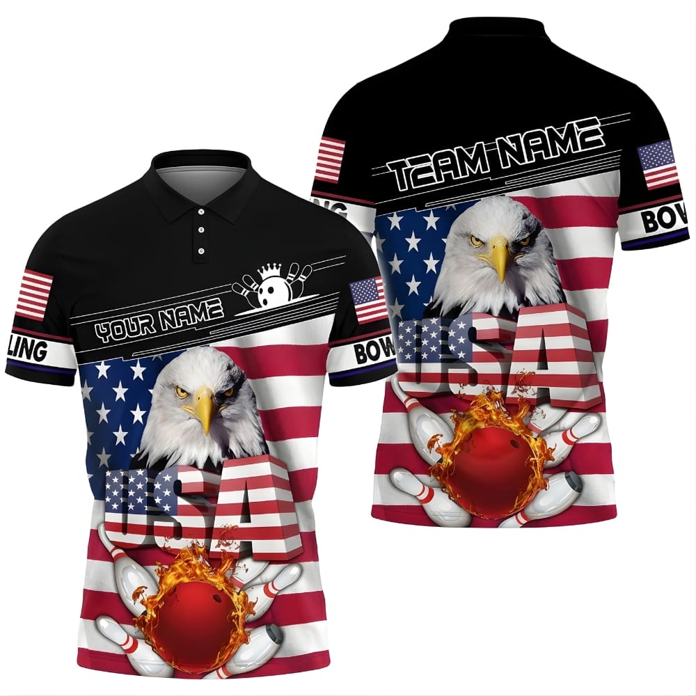 Personalized USA Eagle Bowling Shirt – Custom Name & Team Name – Patriotic American Bowling Jersey