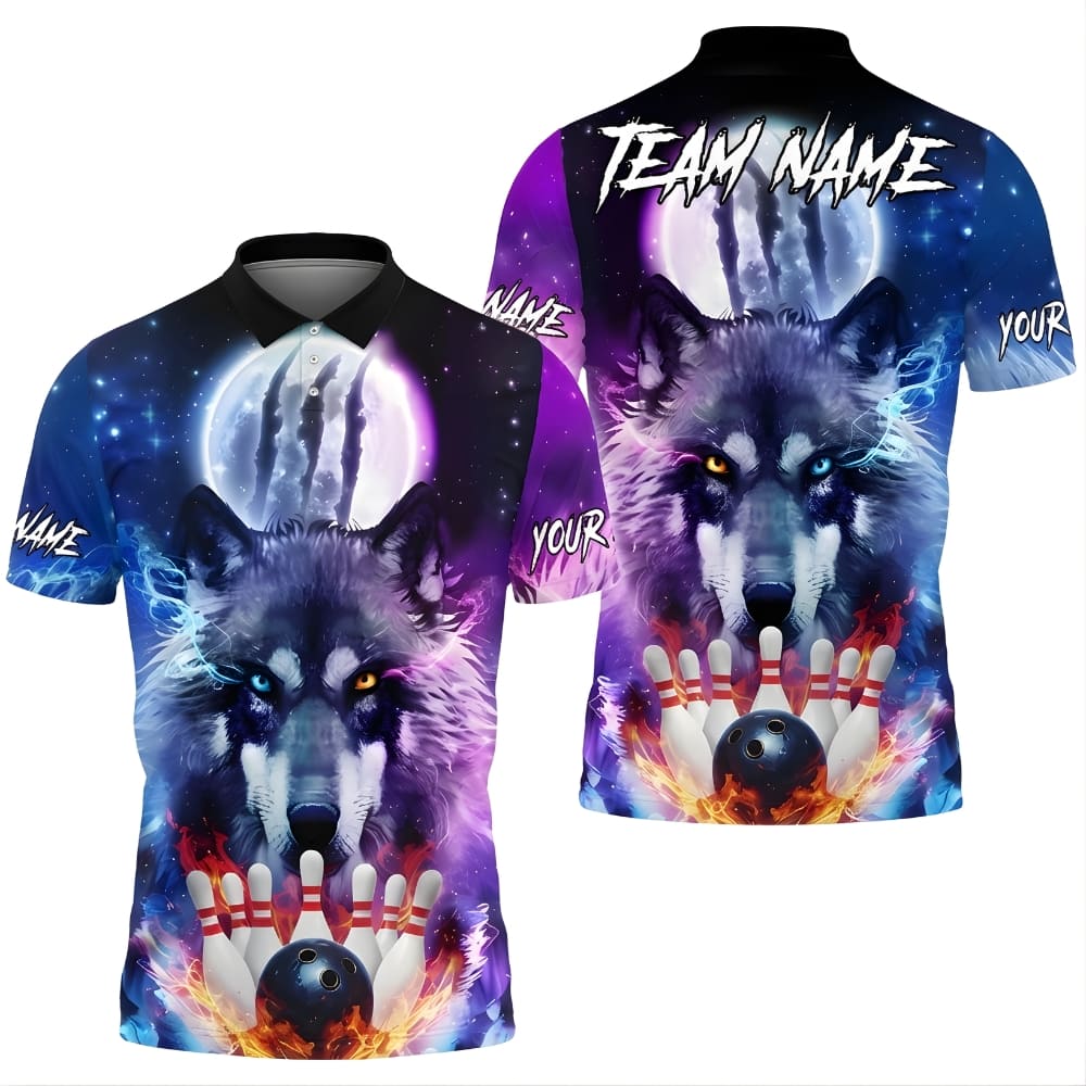 Wolf Bowling Shirt Personalized Team Name – 3D Graphic Bowling Polo for Men, League & Tournament