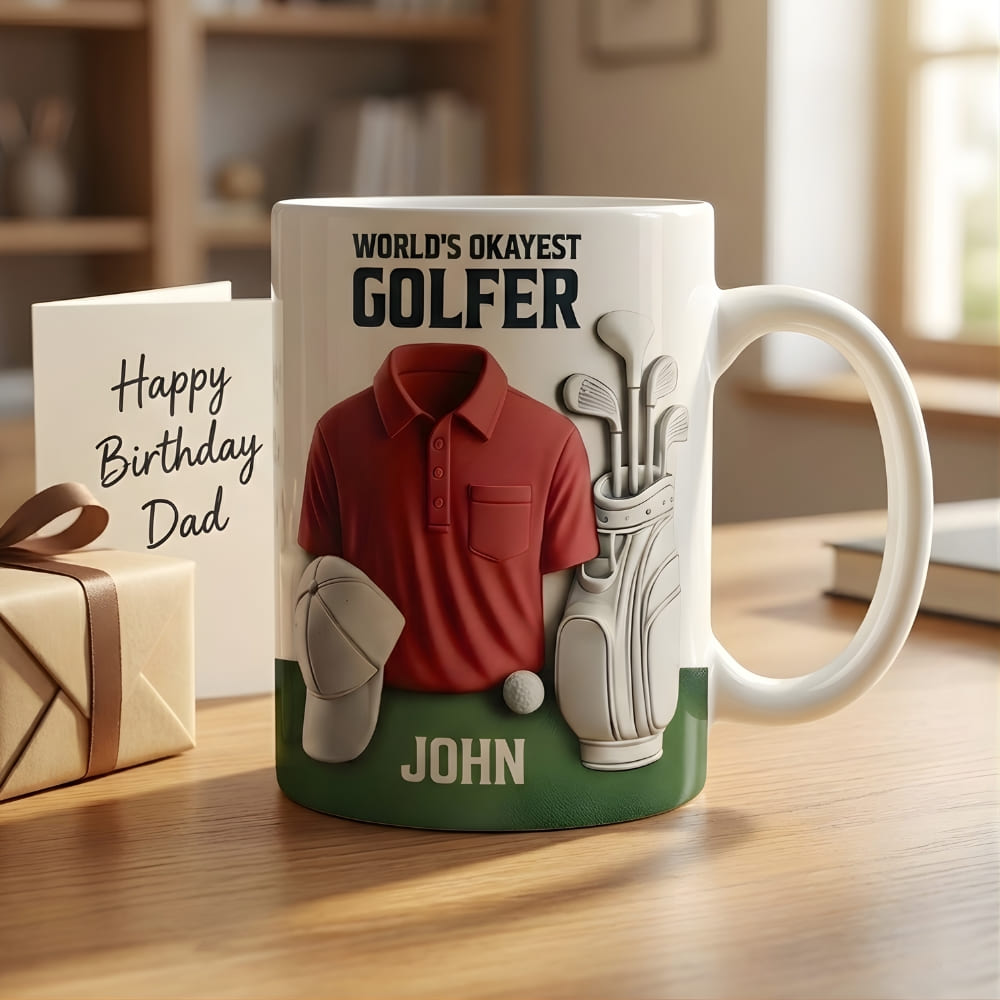 Personalized Golf Coffee Mug for Dad – Custom Name Funny Golf Mug (Flat Print) Gift for Dad