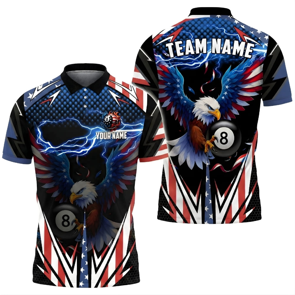 Custom American Eagle 8 Ball Billiard Shirt – Personalized Pool Team Polo