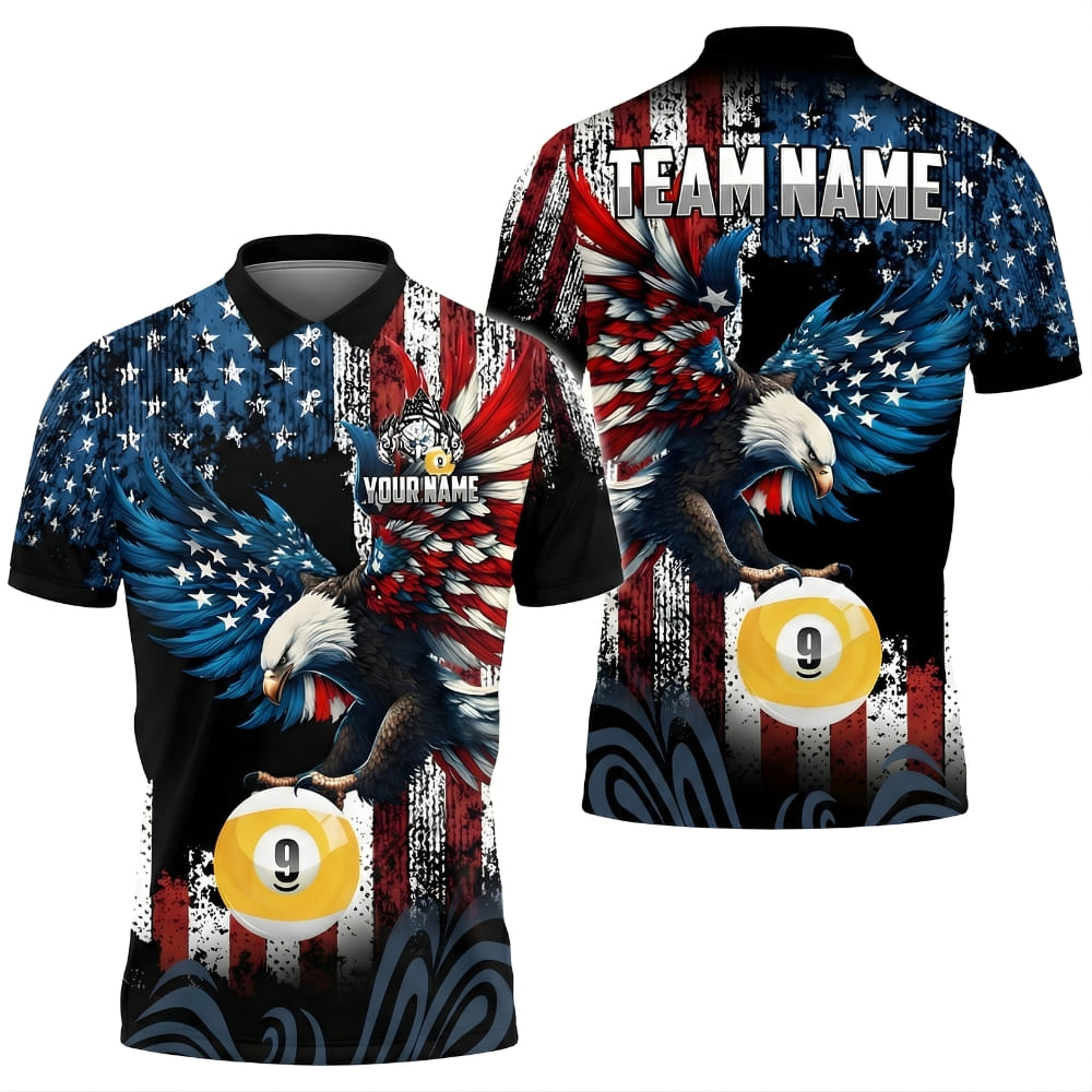 American Eagle 9 Ball Billiard Shirt – Custom Pool Shirt With Name & Team