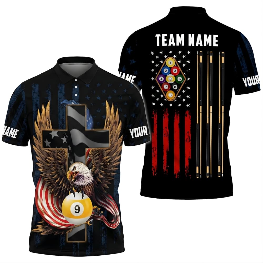 American Eagle Cross Billiard Polo Shirt – Custom Name & Team Name