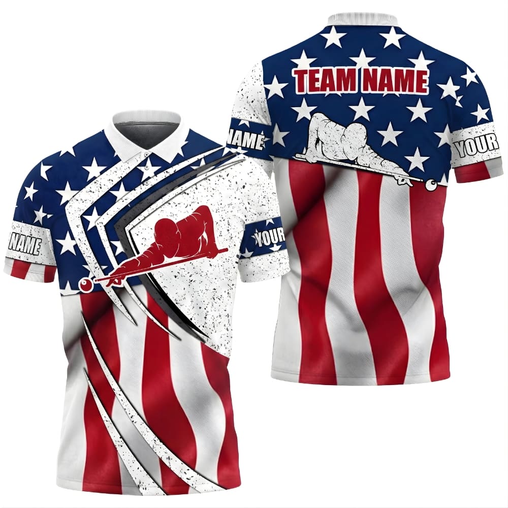 American Flag Billiard Shirt – Patriotic Pool Shirt with Custom Team Name