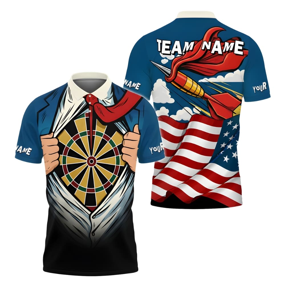 American Hero Dart Polo Shirt – Custom Name & Team Name | USA Flag Darts Team Jersey