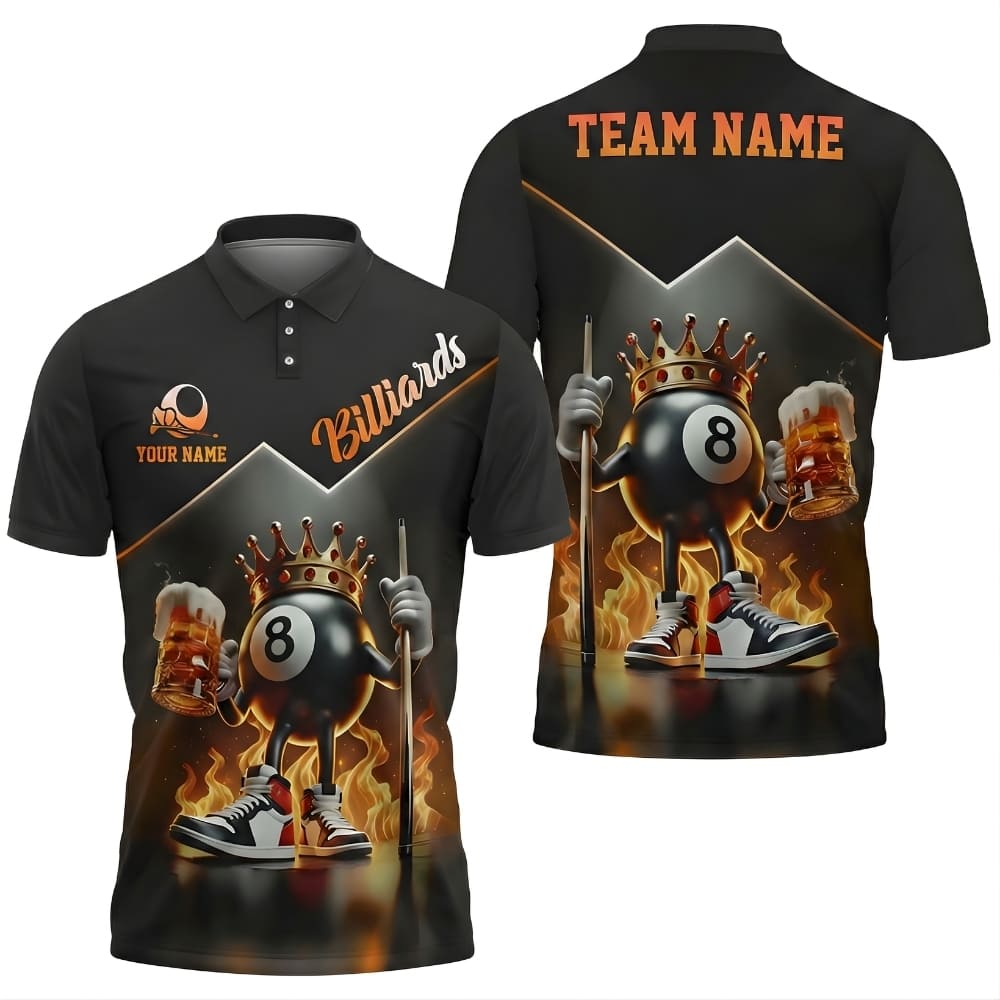 King 8 Ball Billiards Polo Shirt – Custom Name & Team Name | Funny Billiard Team Shirt