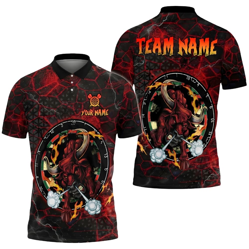 Custom Bull Skull Dart Polo Shirt – Personalized Team Name & Player Name | Aggressive Darts Team Jersey