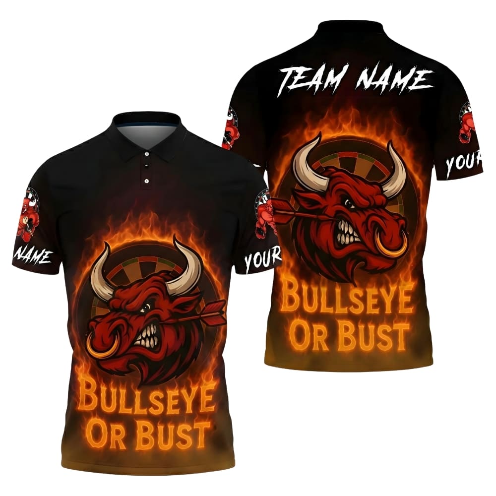 Bullseye or Bust Custom Darts Polo Shirt – Personalized Name & Team Name, Darts Team Jersey