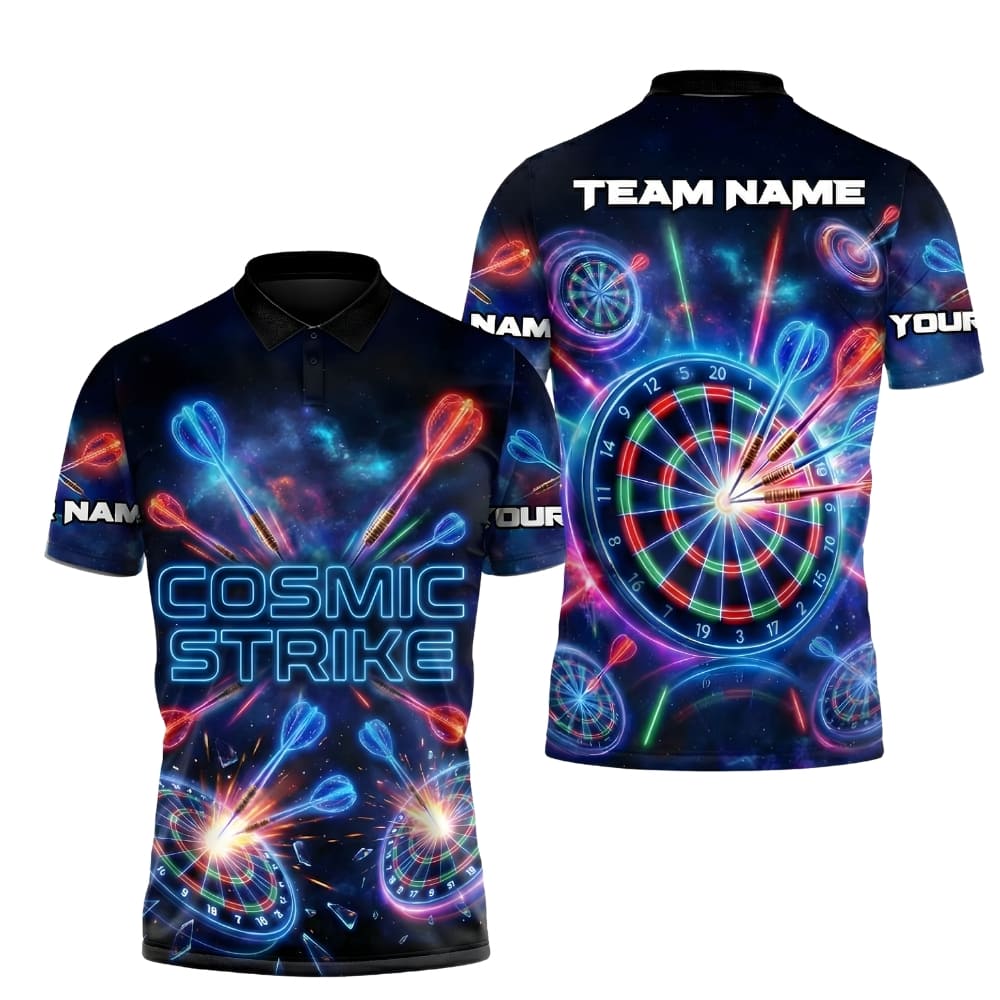 Cosmic Strike Darts Polo Shirt – Custom Name & Team Name | Neon Galaxy Dart Jersey