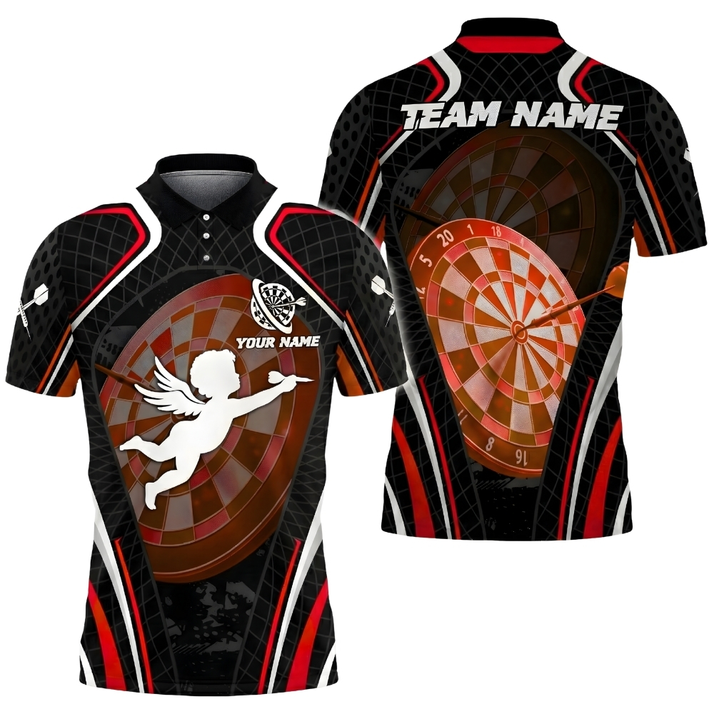 Cupid Darts Polo Shirt – Custom Name & Team Name | Angel Dartboard Design Performance Shirt