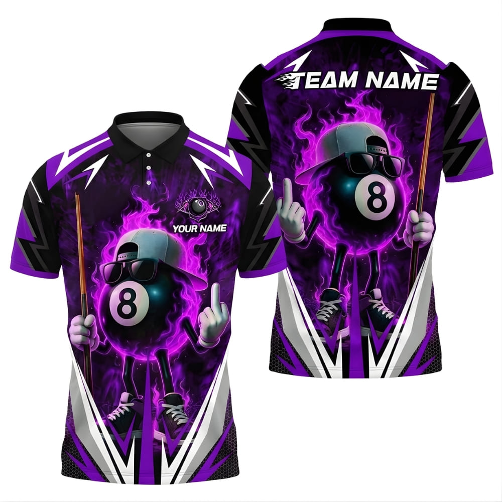 Custom 8 Ball Billiards Polo Shirt – Personalized Name & Team Name | Funny Pool Player Shirt