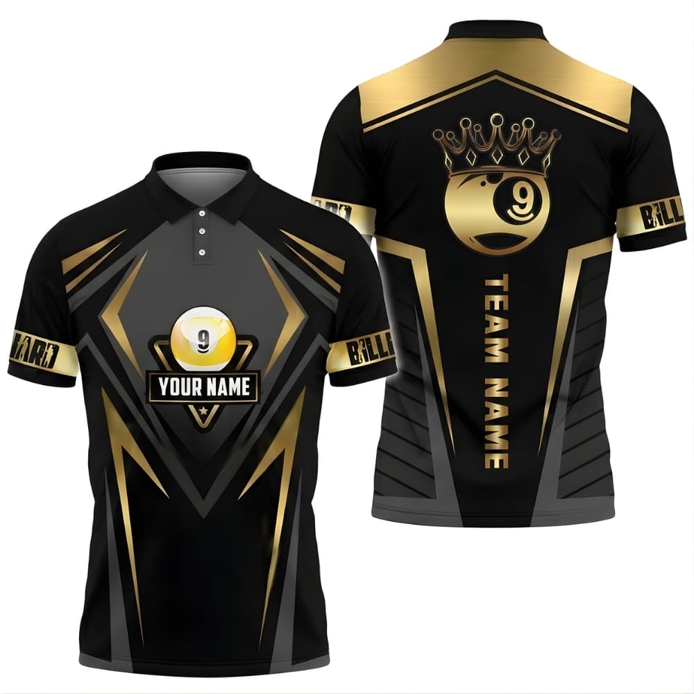 Custom 9 Ball Billiard Polo Shirt – Personalized Name & Team Name – Premium Pool Team Jersey