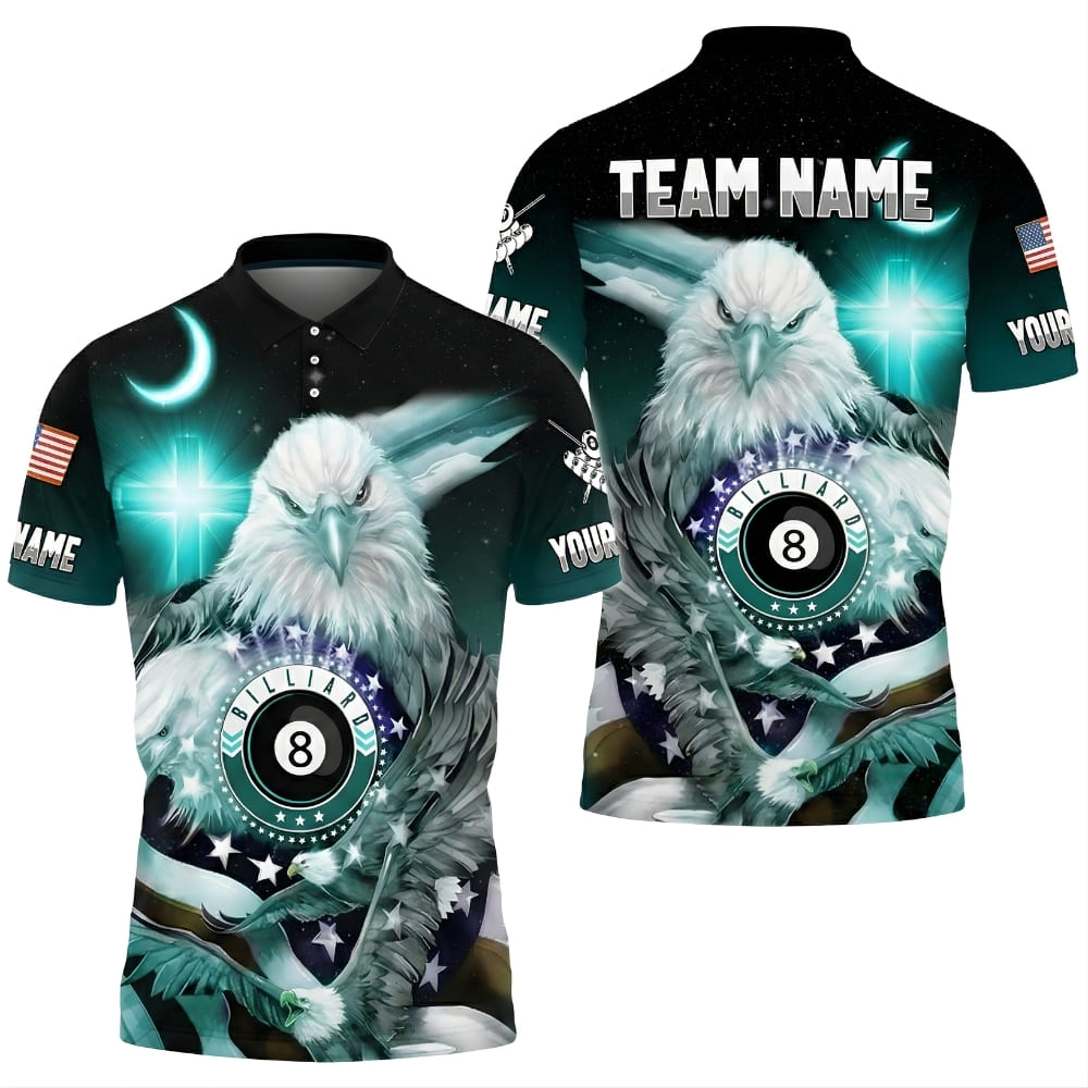 custom-billiard-polo-shirt-eagle-night-cross-light-american-cyan-front-back