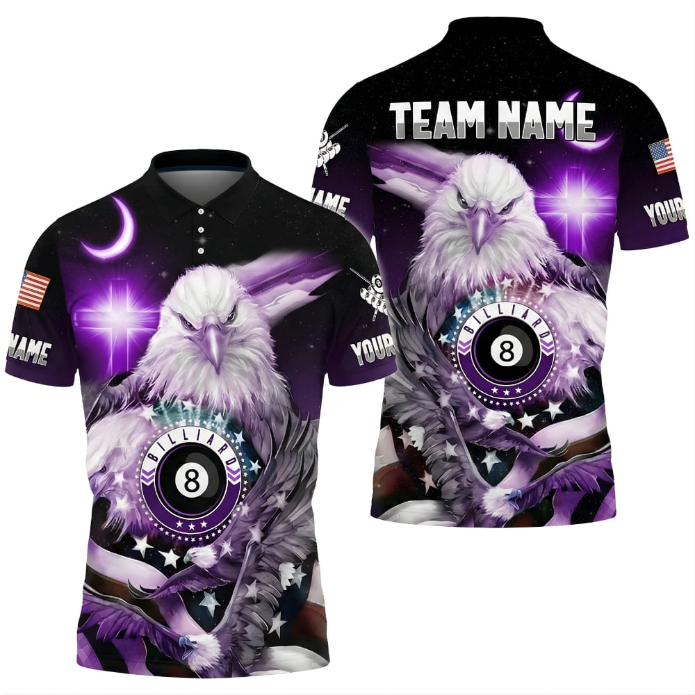 custom-billiard-polo-shirt-eagle-night-cross-light-american-purple-front-back