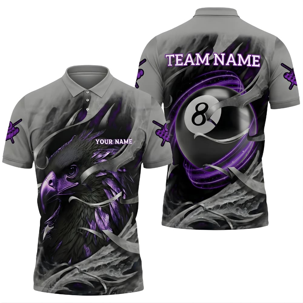 custom-billiard-polo-shirt-eagle-purple-black-front-back