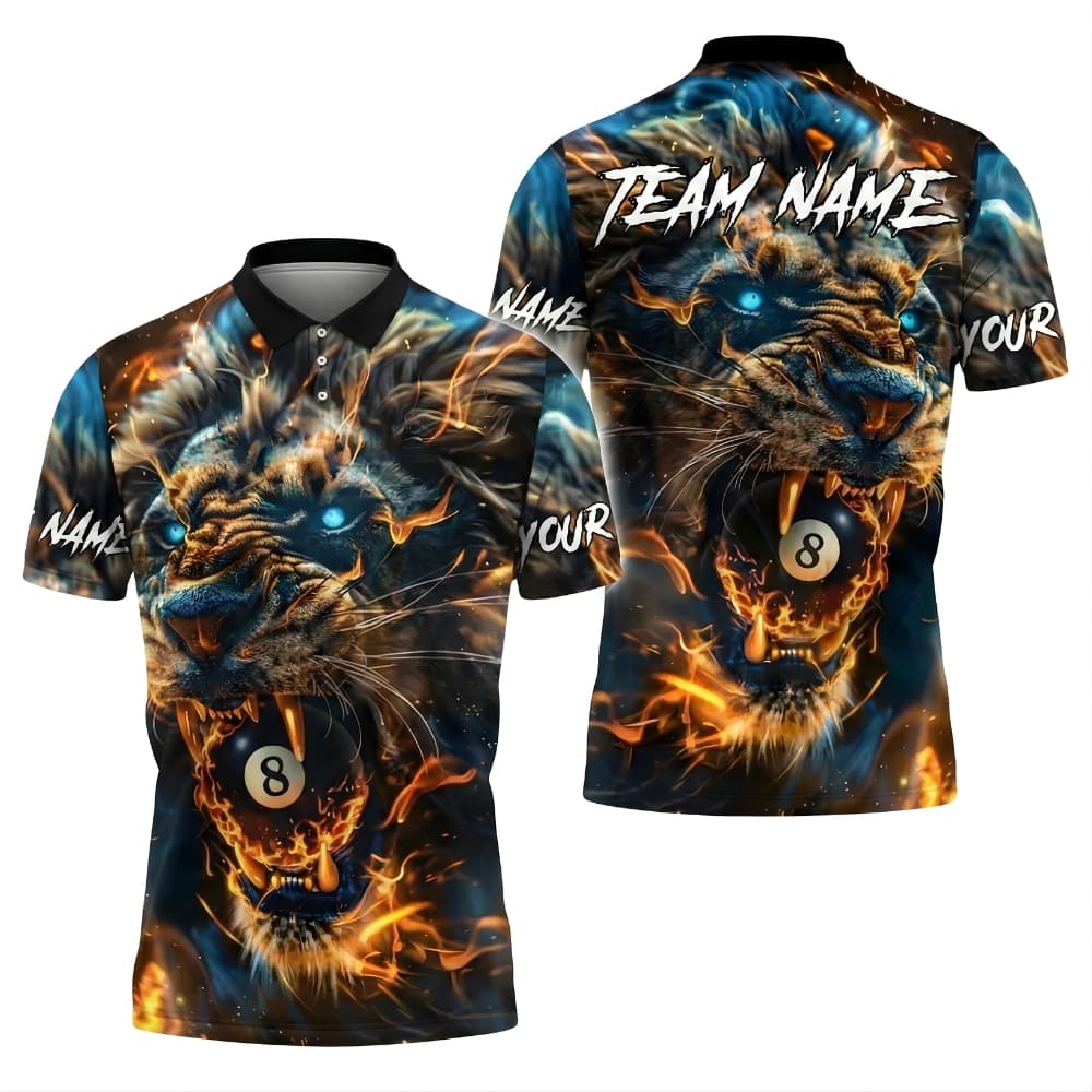Custom Lion 8 Ball Billiard Shirt – Personalized Pool Team Shirt