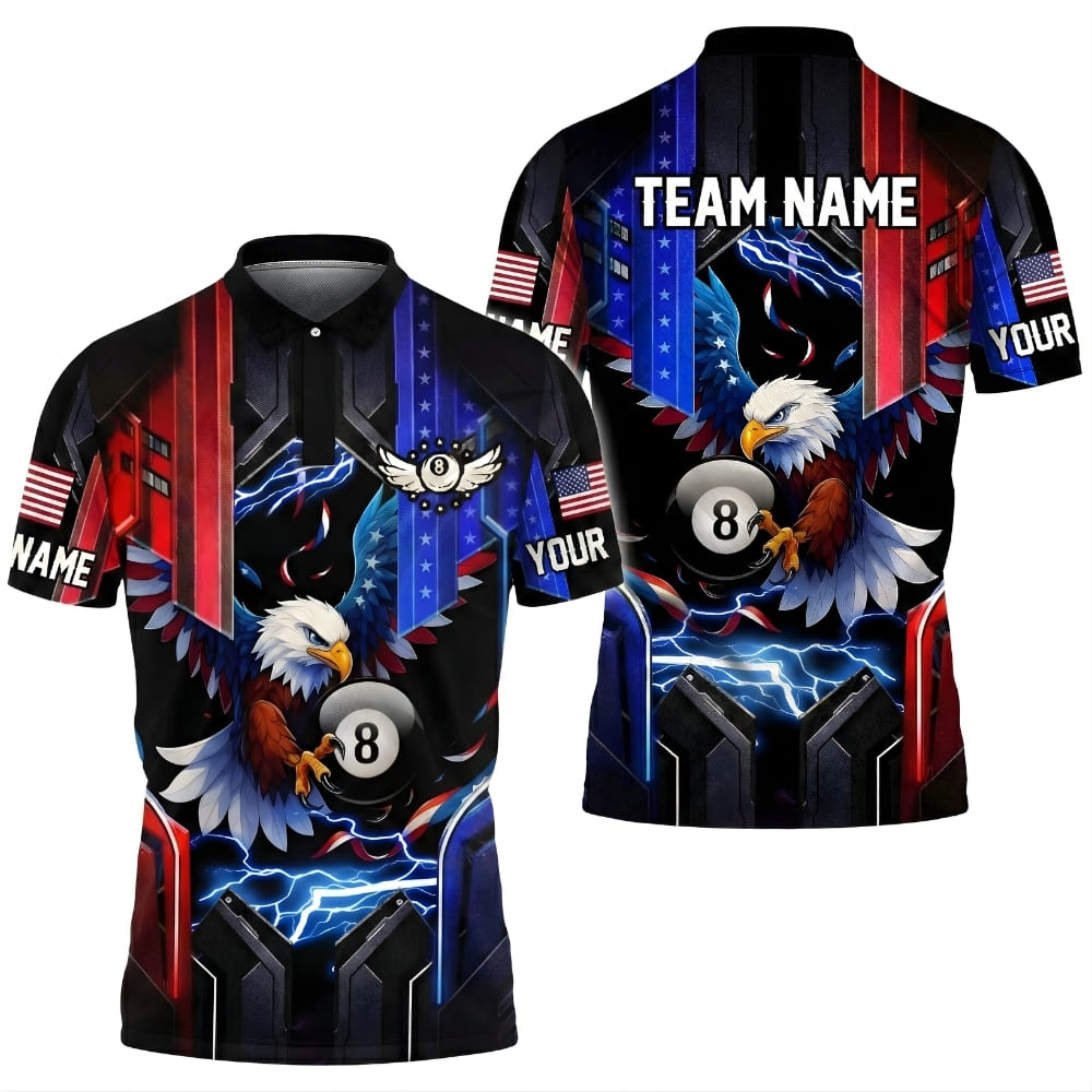 Custom Billiard Shirt USA Eagle Design – Personalized Pool Shirt With Name & Team Name