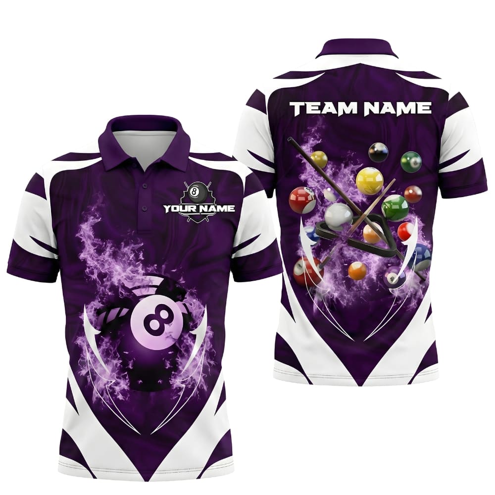 Custom Billiards Polo Shirt – Personalized Name & Team Name | 8 Ball Break Shot Design