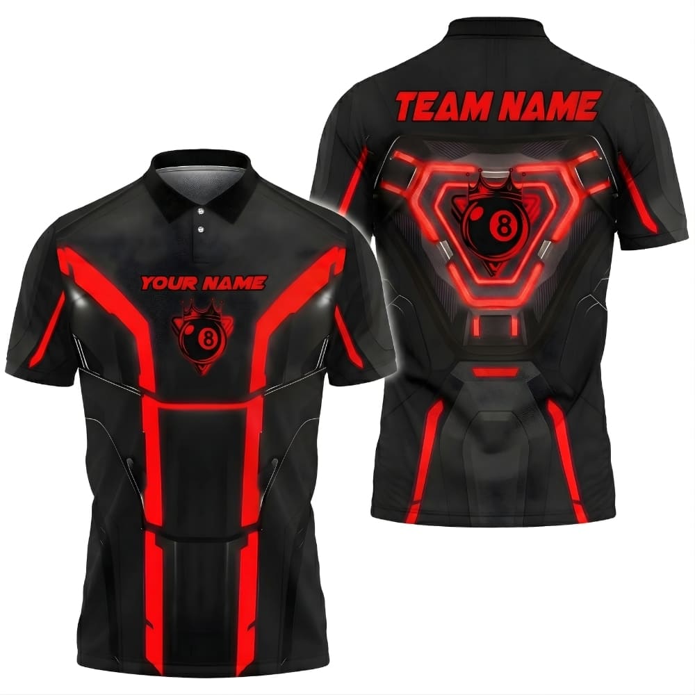 Custom Billiards Polo Shirt – Cyber Armor Design with Personalized Name & Team Name