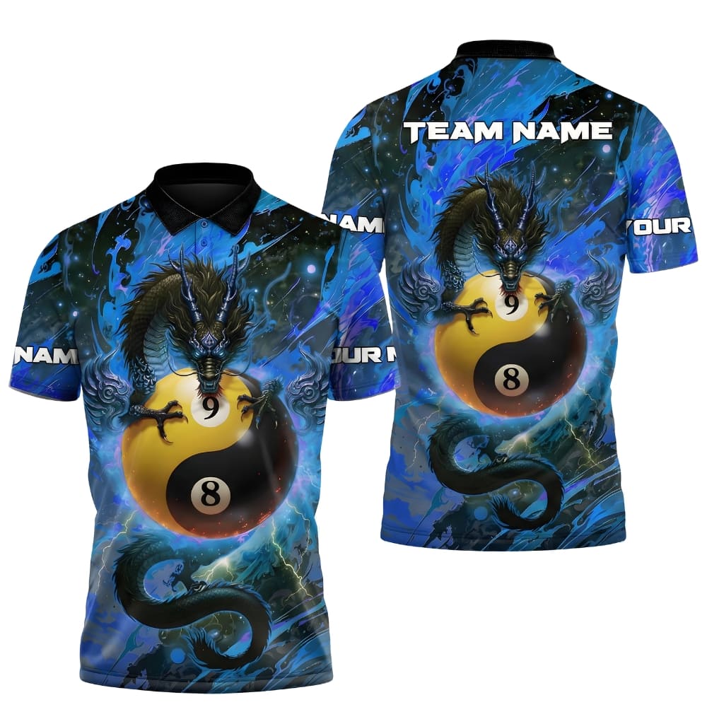 custom-billiards-polo-shirt-dragon-yin-yang-8-ball-blue-front-back