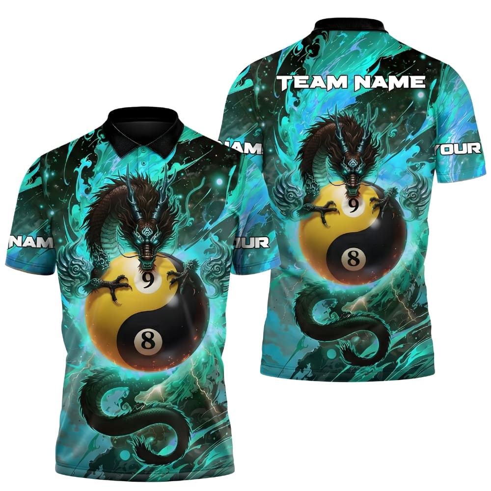 custom-billiards-polo-shirt-dragon-yin-yang-8-ball-cyan-front-back