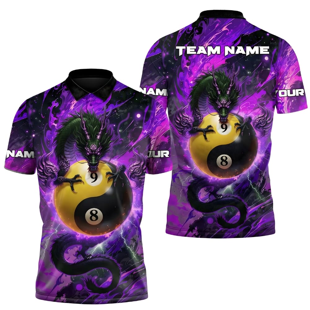 custom-billiards-polo-shirt-dragon-yin-yang-8-ball-purple-front-back