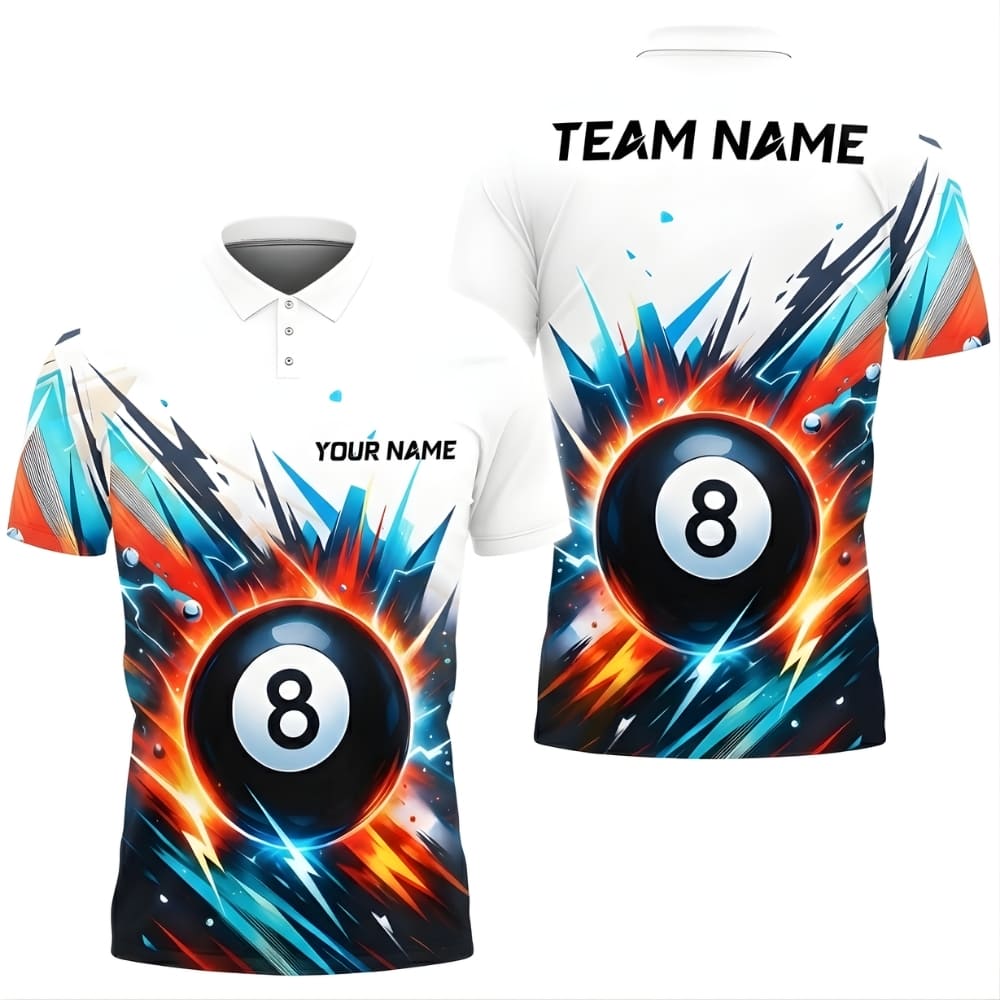 Custom Billiards Shirt – Explosive 8 Ball Design | Personalized Pool Team Polo