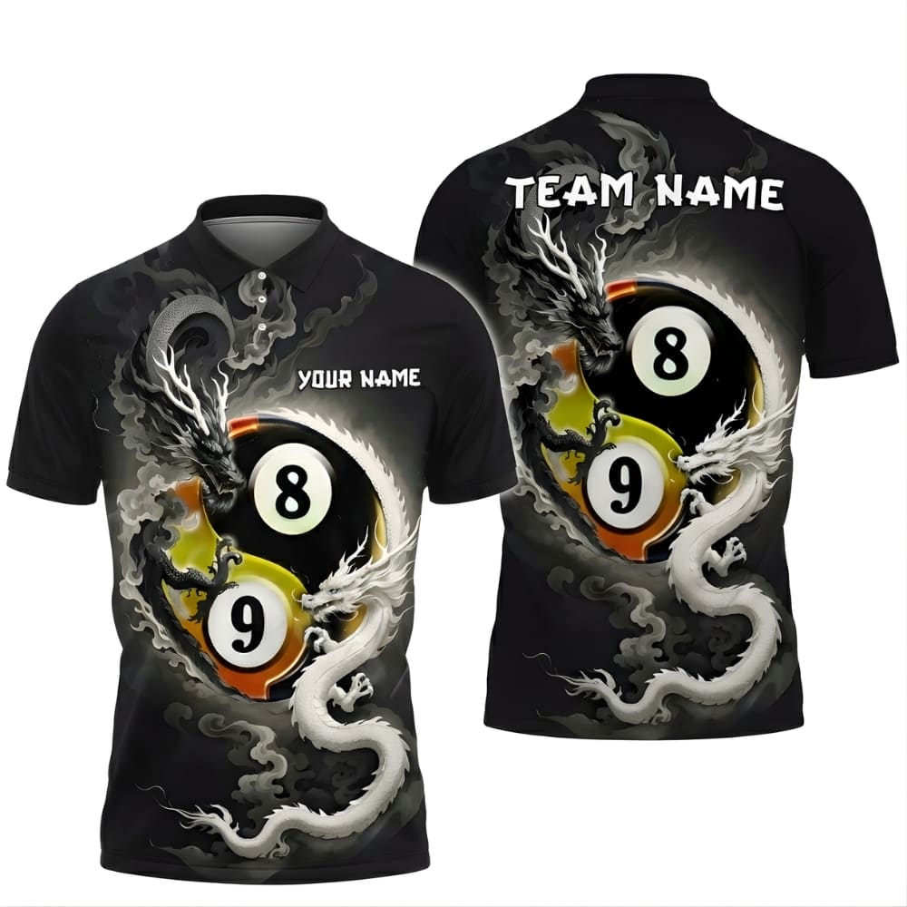 Custom Billiards Polo Shirt – Dragon 8 Ball & 9 Ball Design | Personalized Pool Team Shirt