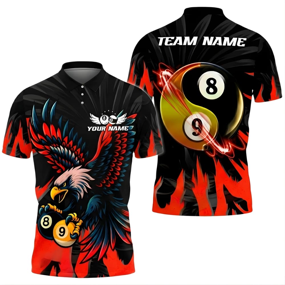 Custom Billiards Shirt – Eagle & 8 Ball Design | Personalized Pool Team Polo