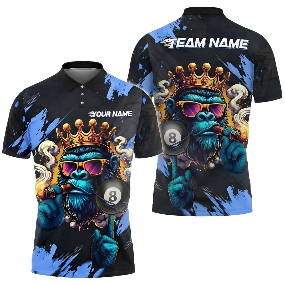 Custom Billiards Shirt – King Gorilla 8 Ball Design | Personalized Pool Team Polo